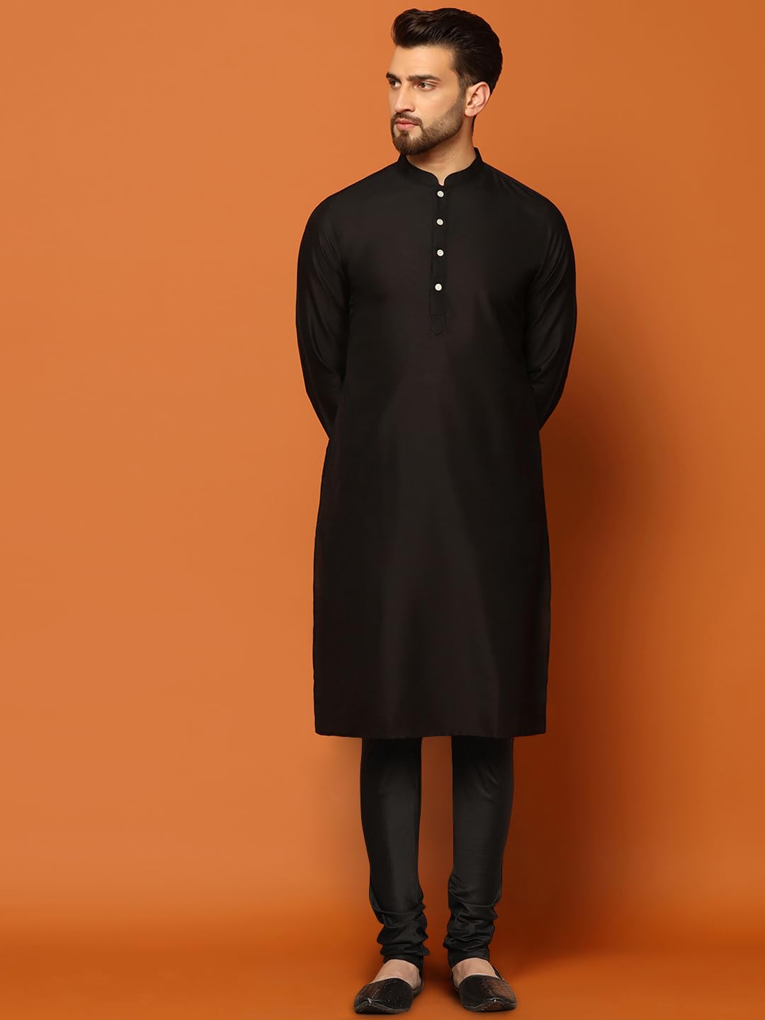 KISAH Mens Kurta Sherwani Churidar Set Silk Blend Jacquard, Indo-Western Ethnic Wear for Men, Maroon, 44