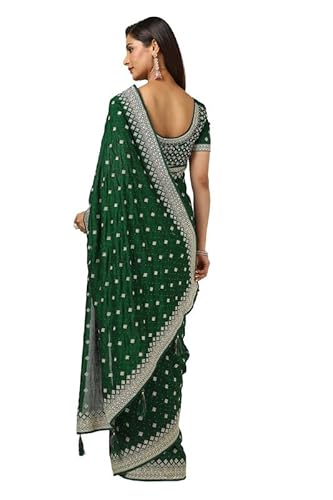 Soch Womens Green Tussar Embroidered Saree With Stone Work