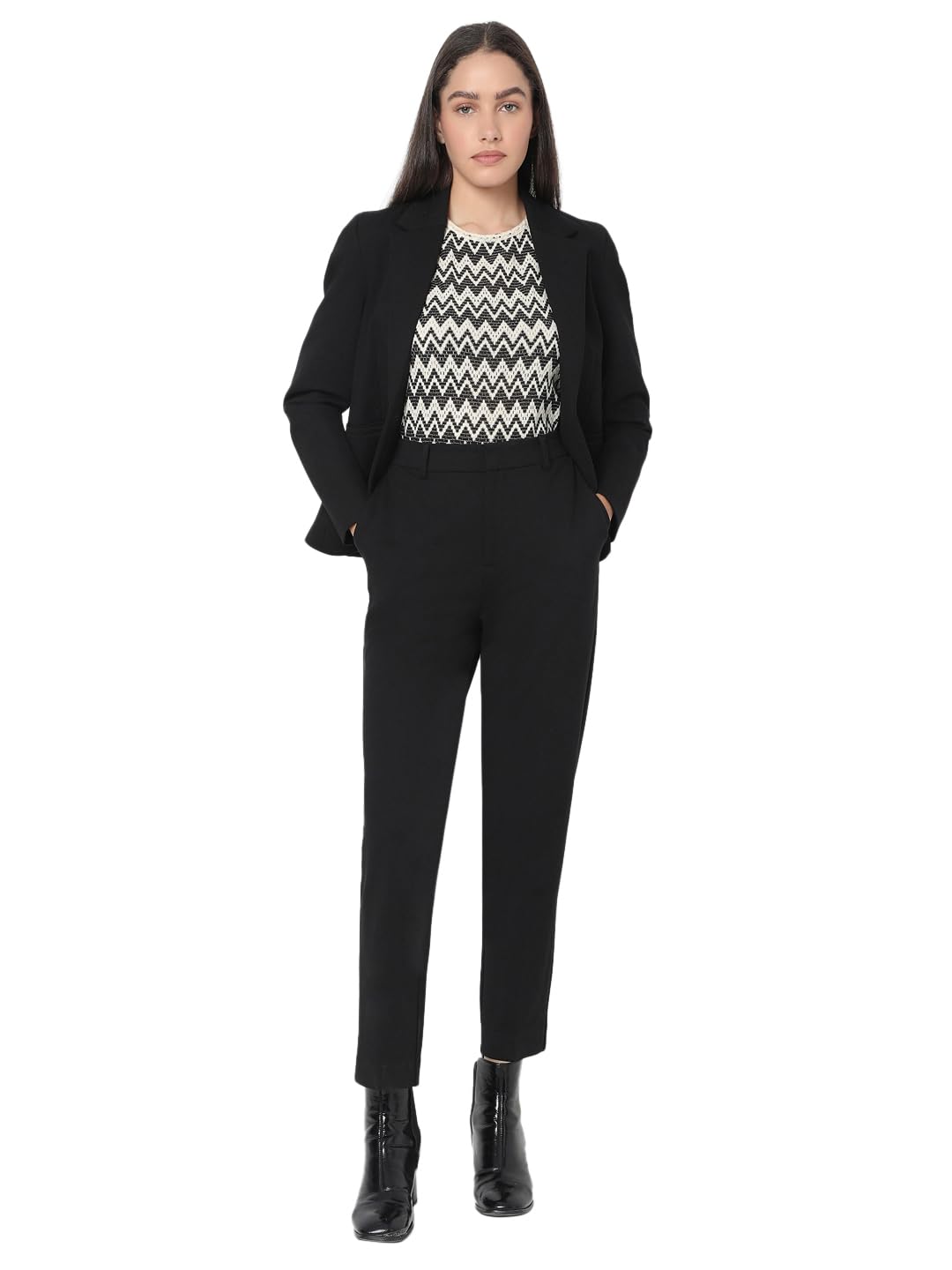 VERO MODA Women's Slim Fit High-Rise Black Trouser