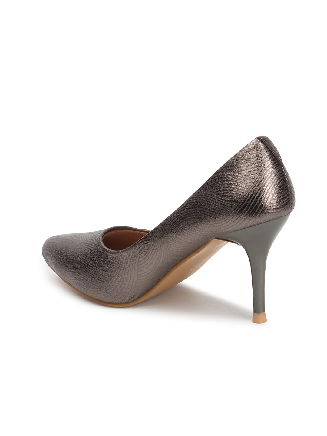 Carlton London Women Grey Stylish Slip-on Pump Shoes with Stiletto Heels, Pointed Toe (38)