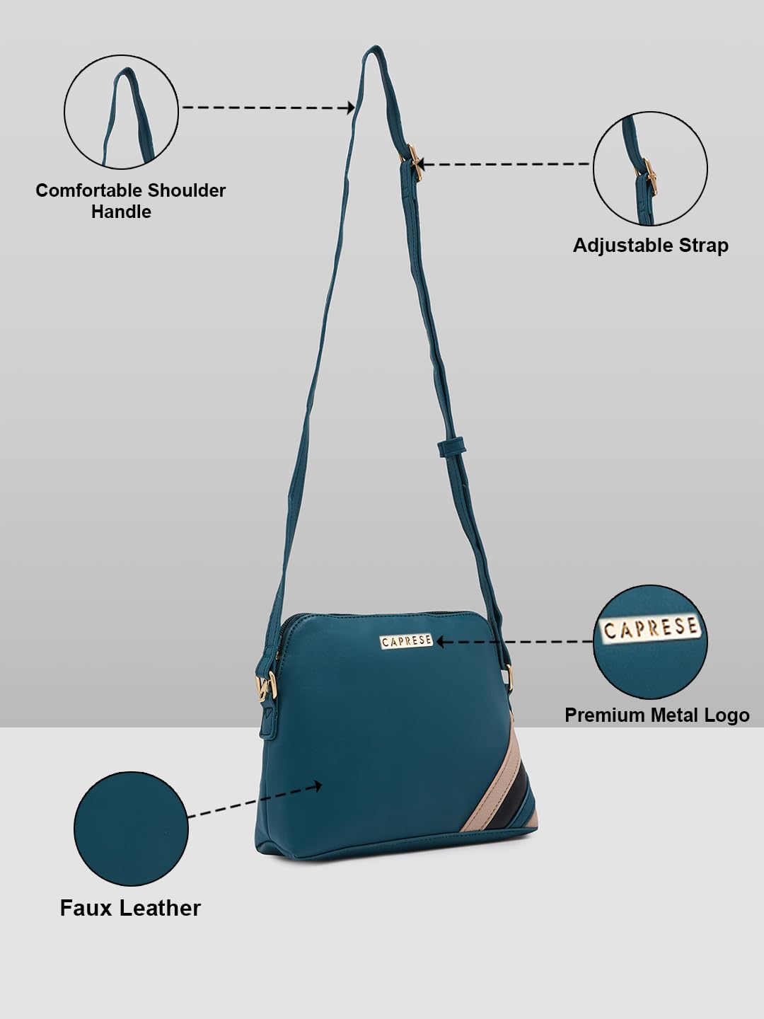 Caprese Ember Sling Medium (E) Green Bag for Women|Adjustable Strap for Comfortable Wear|Versatile Handbag for Everyday Use, Travel, and Special Occasions