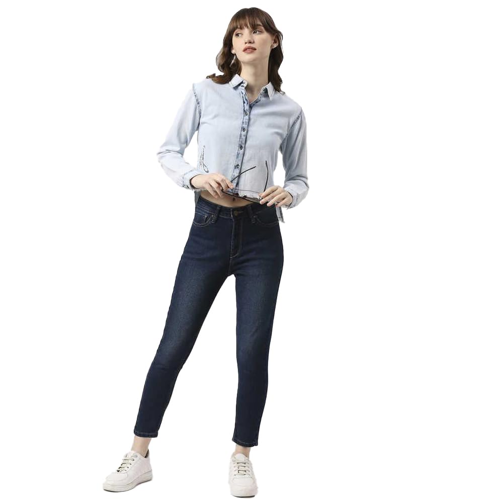 Pepe Jeans Solid Regular Neck Cotton Women's Casual Wear Shirt (Blue,Medium)