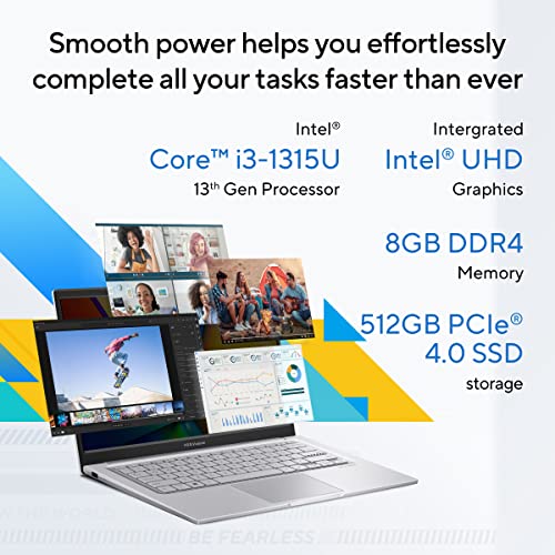 ASUS Vivobook 14, Intel Core i3 13th Gen 1315U, 8GB RAM, 512GB SSD, FHD 14", Windows 11, Office Home 2024, Cool Silver, 1.40kg, X1404VA-NK761WS, Intel UHD, M365 Basic (1Year)*, Backlit Keyboard Laptop