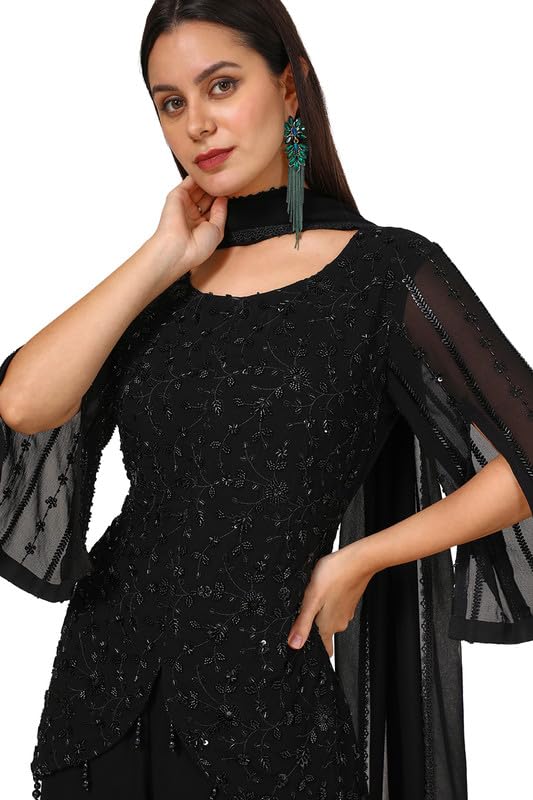 Soch Womens Black Georgette Blend Suit Set With Sequins