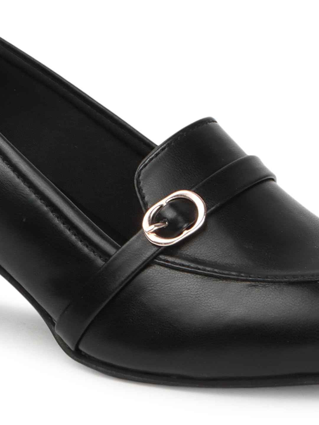 Carlton London Women Black Stylish Slip-on Pump Shoes with Block Heels, Pointed Toe for for Casual, Office and Daily Use (41)