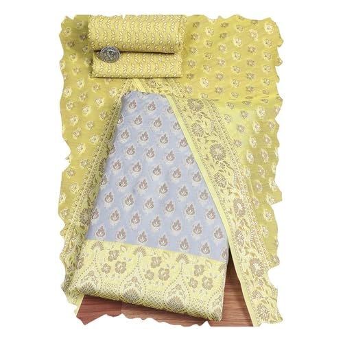 BIBA Women Blue Cotton Unstitched Suit Set_FREE SIZE