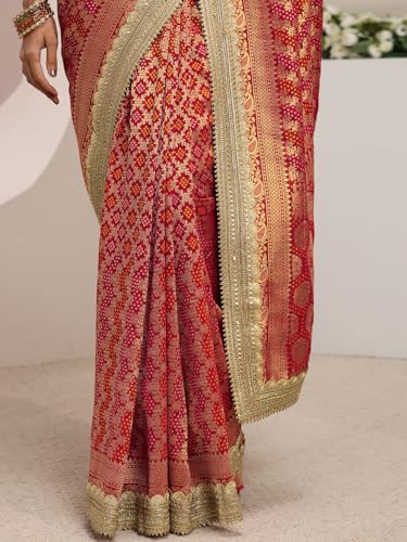 Libas Art bandhani floral woven Satin Saree For Women With Unstitched Blouse Piece | Traditional Saree For Festive & Wedding