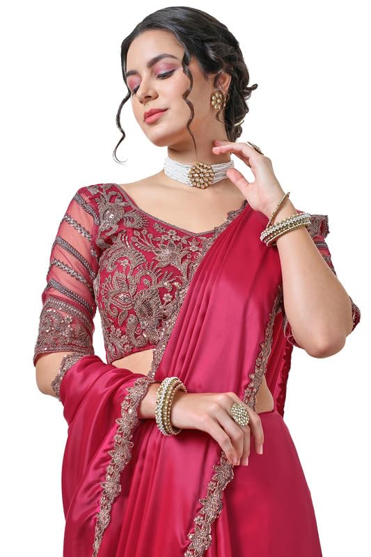 Soch Womens Fuchsia Zardosi Lace Border Organza Saree