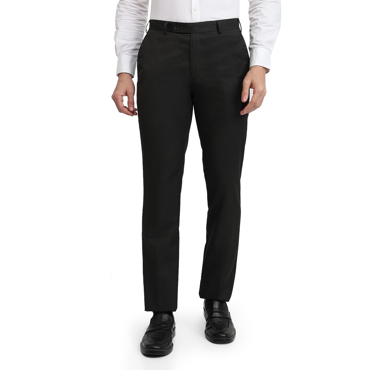 Park Avenue Men Regular Fit Solid Pattern Polyester Blend Flat Front Formal Trouser Dark Brown