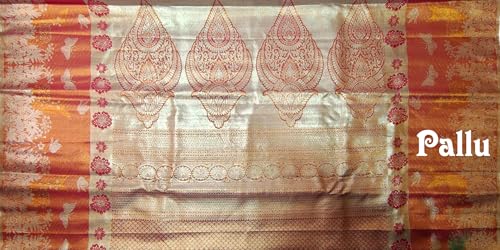 VFCollections Women's Traditional Handloom Kanchipuram Silk Pure Pattu Sarees | Rich Zari Woven Design | Unstitched Blouse (VFC459-2)