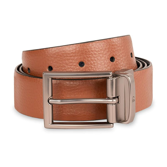UNITED COLORS OF BENETTON Men Leather Reversible Belt - Tan+Navy, Xl 1.10M | Semi Formal Wearability | Pin Closure | 42-44 Waist Size | Solid Pattern