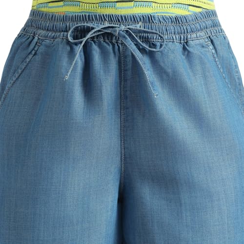 United Colors of Benetton Solid Skinny Fit High Waist Tencel Shorts (Size: 34) - 26P4DENIM159I901 Blue