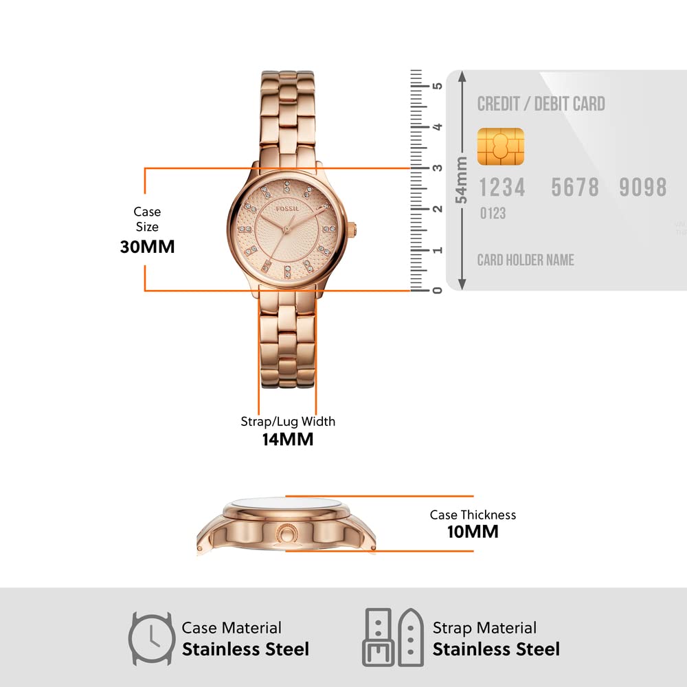 Fossil Women Modern Sophisticate Three-Hand Rose Gold-Tone Stainless Steel Analog Watch - Bq157, Band Color:Rose Gold