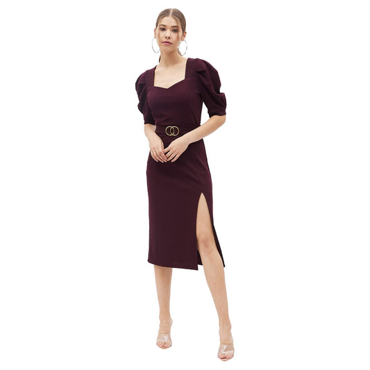 Harpa Women's Polyester Standard Length Dress Wine_XS