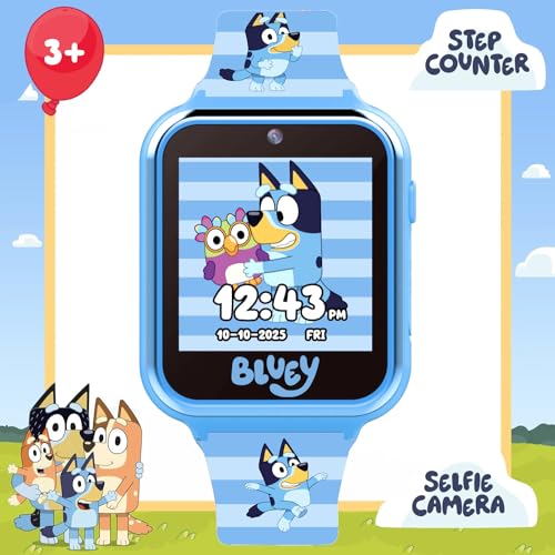 Accutime Bluey Kids Smartwatch with Camera, Games, Pedometer and Audio Recorder for Creative Play and Learning, 1.5" Touchscreen, Blue, Fits 5.5"-8.0" Wrists, for Boys and Girls Ages 3+