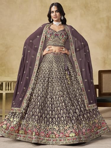 Zeel Clothing Women's Sequins and Thread Embroidered Work Georgette Lehenga Choli With Dupatta (5134-Women-Lehenga-Choli-Latest; Free size) (Light Purple)