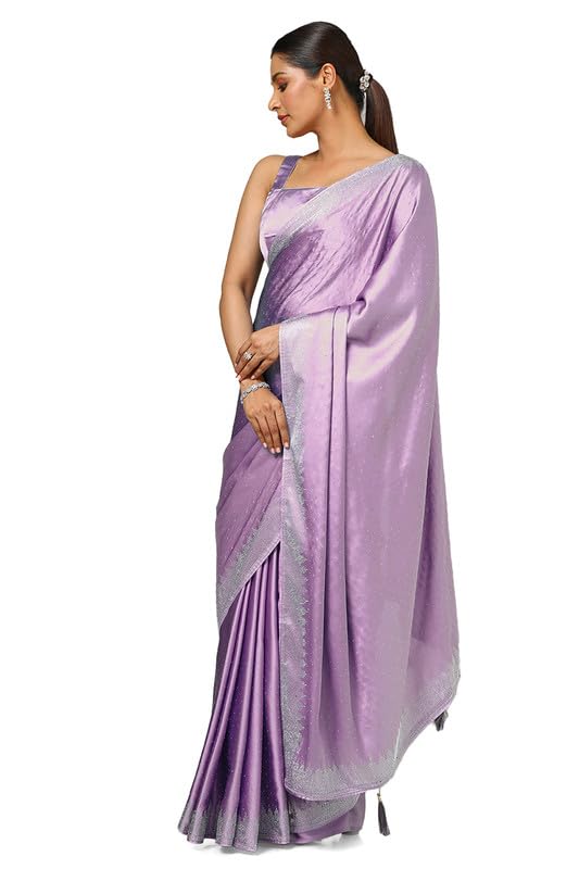 Soch Womens Lavender Satin Embellished Saree With Stone Work