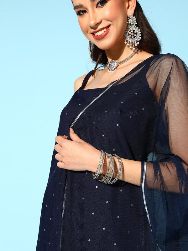 Ahalyaa Women's Polyester Kurta Set (AHKUDUSH-COMBO-469-FF-SS-25_Navy Blue