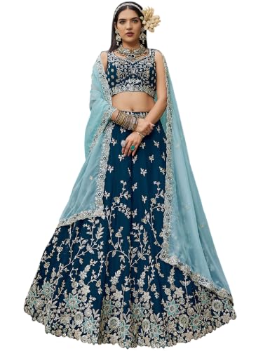 Zeel Clothing Women's Zari Sequins Embroidered Work Rangoli Silk Lehenga Choli With Dupatta (5139-Blue-Women-Lehenga-Choli; Free size)