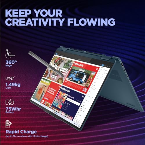 Lenovo Yoga 7 Intel Evo Core Ultra 5 125H Built-in AI 14"(35.5cm) WUXGA-OLED 400Nits 2-in-1 Laptop (16GB/1TB SSD/Win 11/Office Home 2024/Digital Pen/3 Mon. Game Pass/Teal/1.5Kg), 83DJ00FXIN