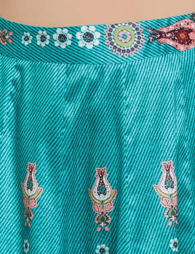 BIBA Polycotton Women Printed Flared Maxi Mix and Match(SKIRTS/T18782_Teal_L)