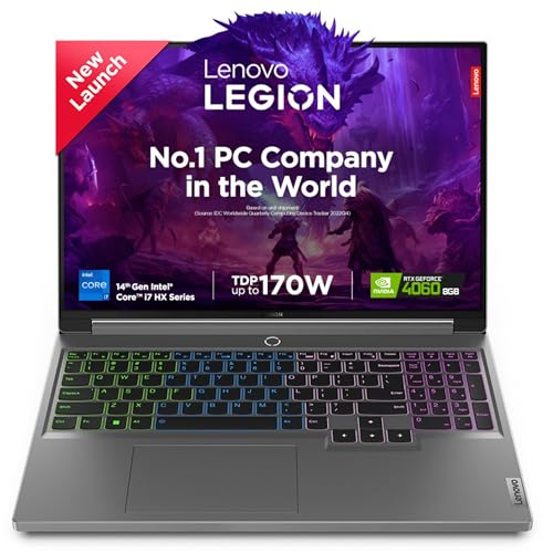Lenovo Legion 5 Intel Core i7-14650HX 16" (40.64cm) WQXGA IPS 350Nits 165Hz Gaming Laptop (16GB/1TB SSD/Win 11/Office 2021/NVIDIA RTX 4060 8GB/100%sRGB/Alexa/3 Month Game Pass/Grey/2.3Kg), 83DG004SIN