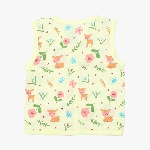 A Toddler Thing 100% Organic Muslin Sleepsuit - Oh My Deer | Yellow | Top & Pants | Size - 3-6 Months | Night Suit for Boys & Girls | Sleepwear Baby Products | Night Wear Pyjama Set | Full Cover Dress