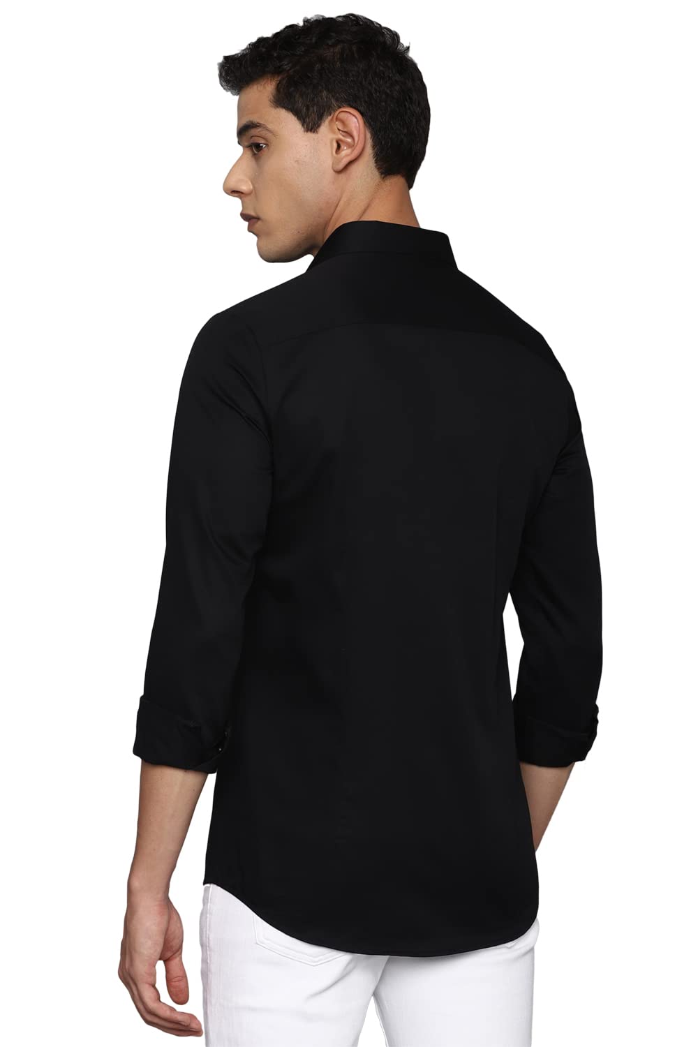 Allen Solly Men's Solid Fitted Shirt (ASSFQMOP023959_Black 40)