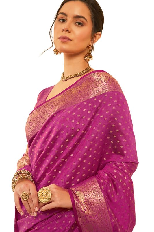 Soch Womens Fuchsia Floral Woven Design Art Silk Saree