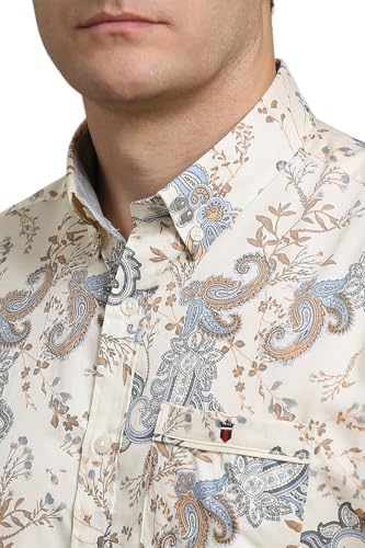 Louis Philippe Men Beige Print Half Sleeves Casual Shirt