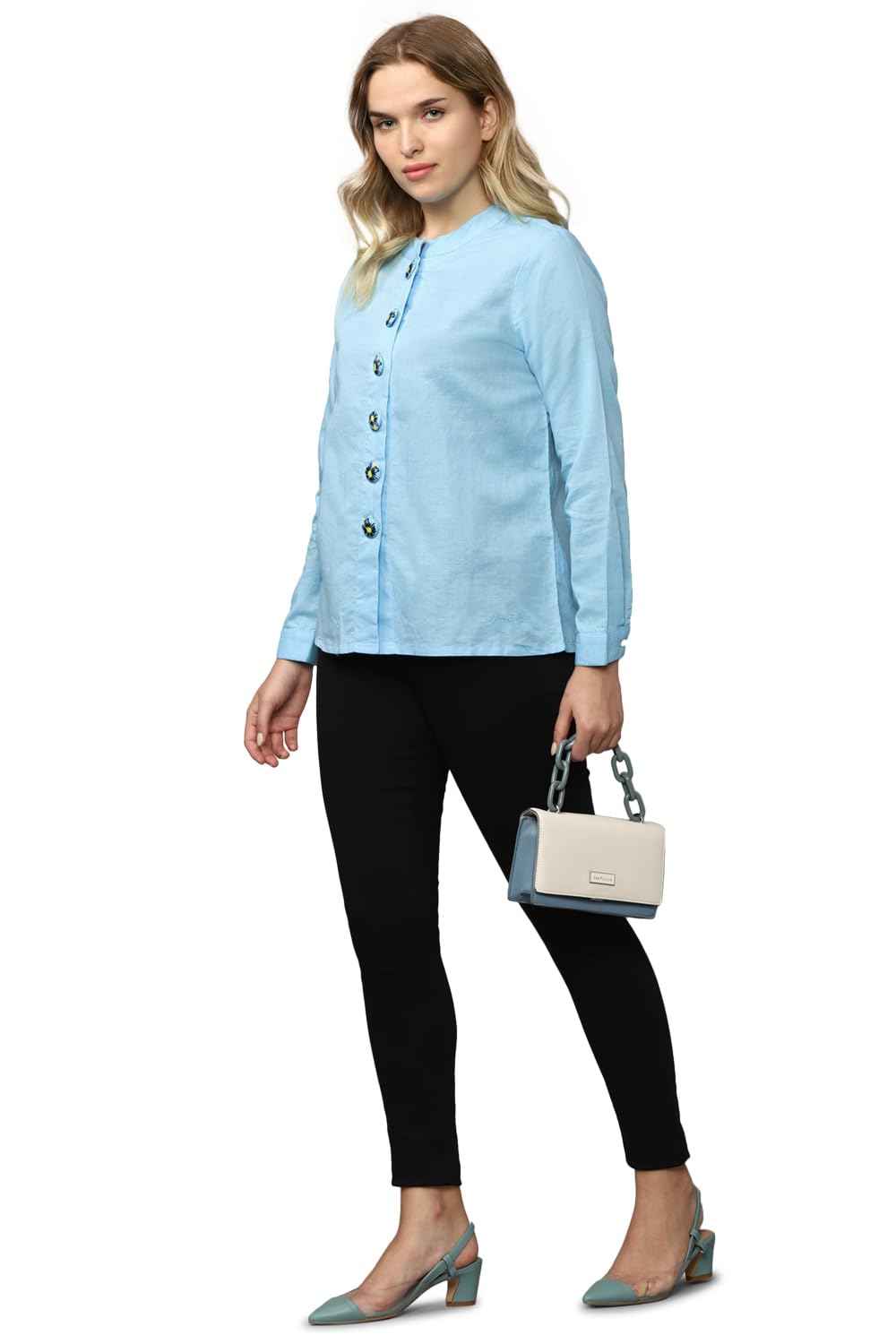 Allen Solly Women's Regular Fit Shirt (AHTSCRGBD12681_Blue