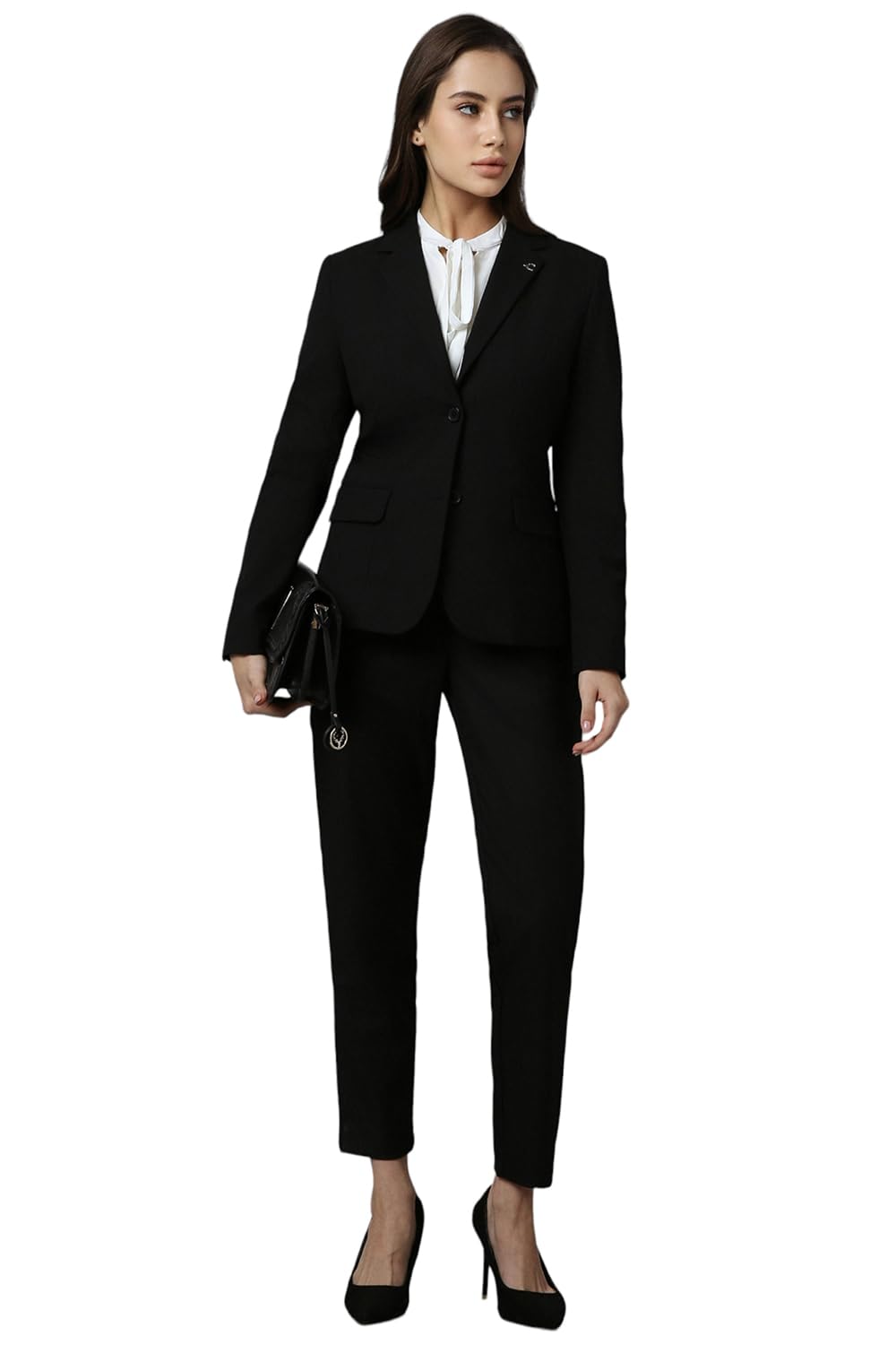 Allen Solly Women's A-Line Single Breasted Coat (AHBZCRGFA95441_Black