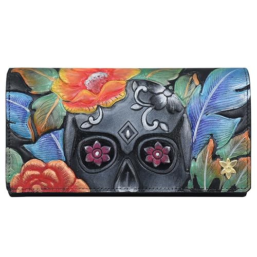 Anuschka Women’s Leather Wallet – Hand-Painted Genuine Leather Wallet with RFID Protection - 1150, Midnight Calavera