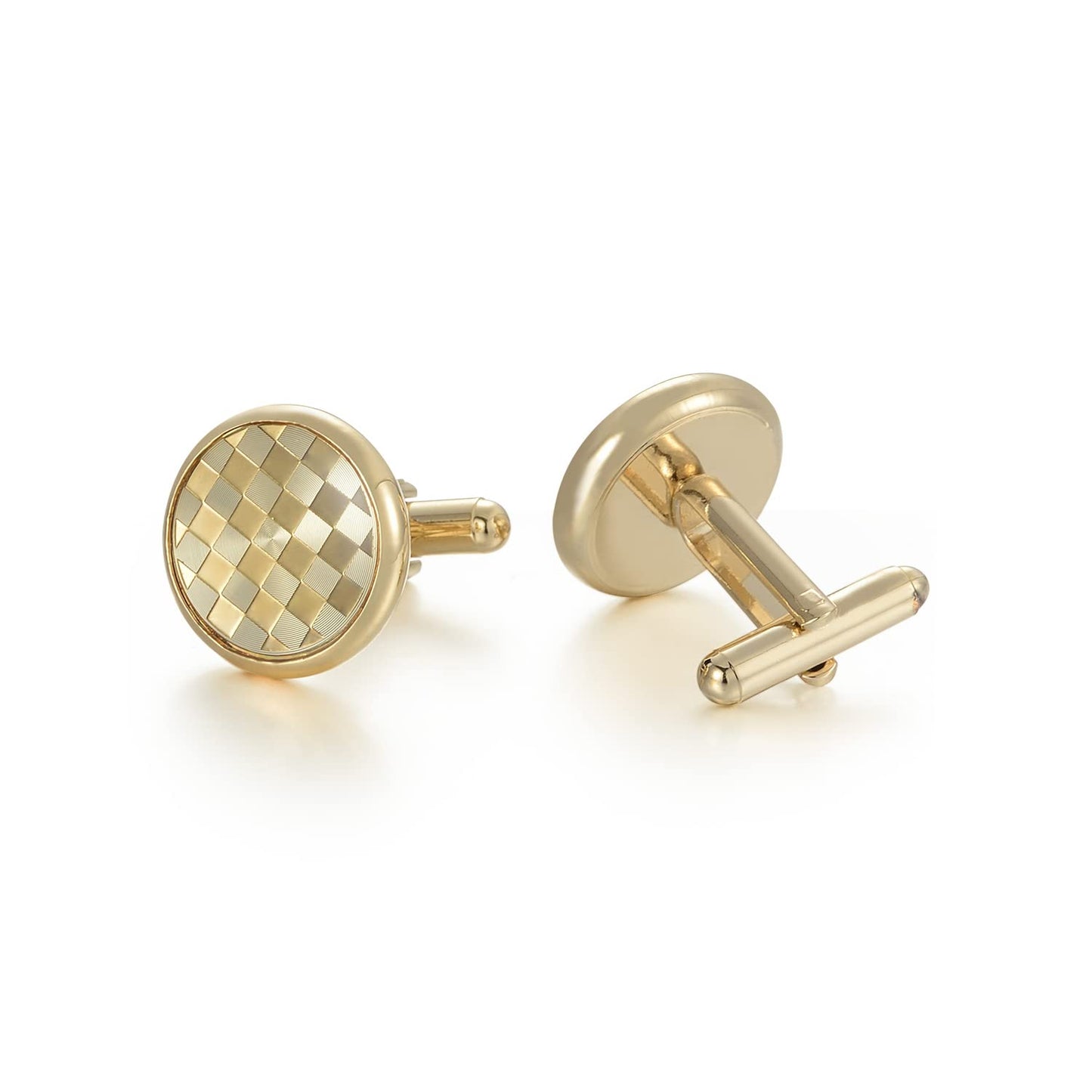 UJOY Men's Cufflinks - Gold Plated, Chessboard Design, Round Shape, Suitable for Business Wedding Dinner Formal Dress, with Gift Box