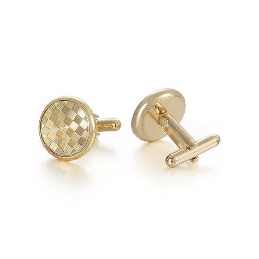 UJOY Men's Cufflinks - Gold Plated, Chessboard Design, Round Shape, Suitable for Business Wedding Dinner Formal Dress, with Gift Box