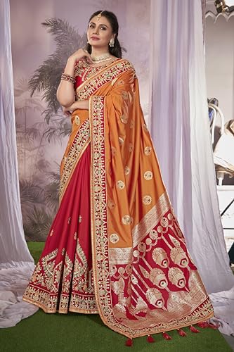 MANOHARI Women Banarasi Silk Woven Saree With Heavy Embroidery Blouse Piece_Mn1873, Mustard