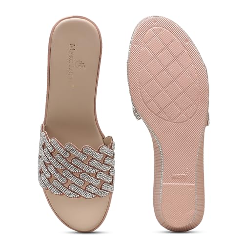 Marc Loire Women Embellished Wedge Heels | Stylish Slip-On Fashion Sandals with Comfortable Sole | Party Footwear (Rose Gold, UK Footwear Size System, Adult, Women, Numeric, Medium, 7)
