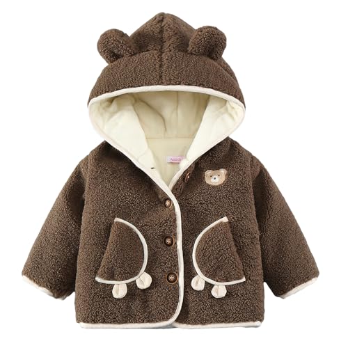 Hopscotch Boys Full Sleeves Brown 3D Teddy Applique Hooded Jacket For Ages (3-4 Years)