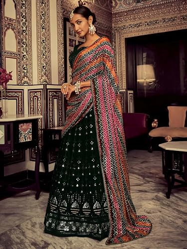 Zeel Clothing Women's Sequins Thread Embroidered Georgette Lehenga Choli With Dupatta (6003-Green-Women-Lehenga-Choli-New; Free Size)(Green)