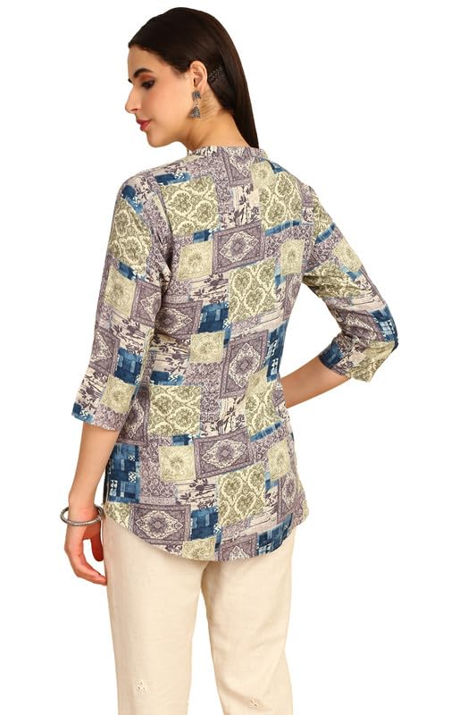 Soch Womens Grey Rayon Ethnic Motifs Foil Printed Tunic