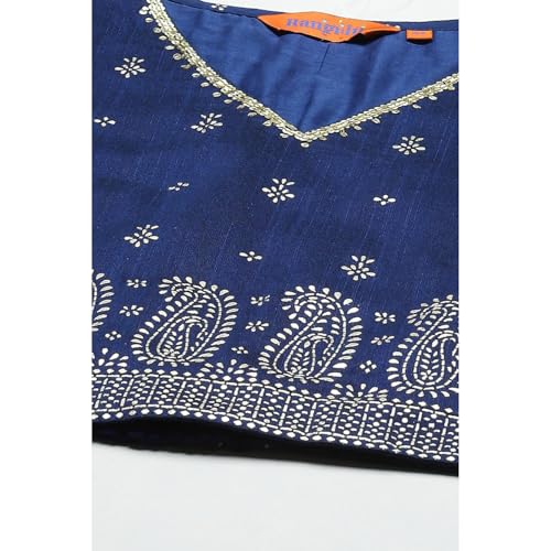 Rangriti Women Indigo Cotton Blend Woven Straight Lehenga Choli Set_42