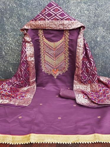 Leeli Peeri Designer Women's Roman Silk Embroidery Work Unstitched Salwar Suit Dress Material 1255PDM3