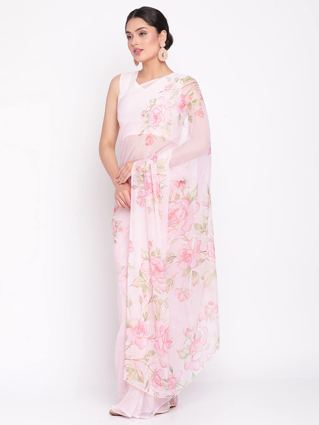 Ahalyaa Women's Baby Pink Colour Chiffon Digital Print Saree (AHSRBL-UN-2)