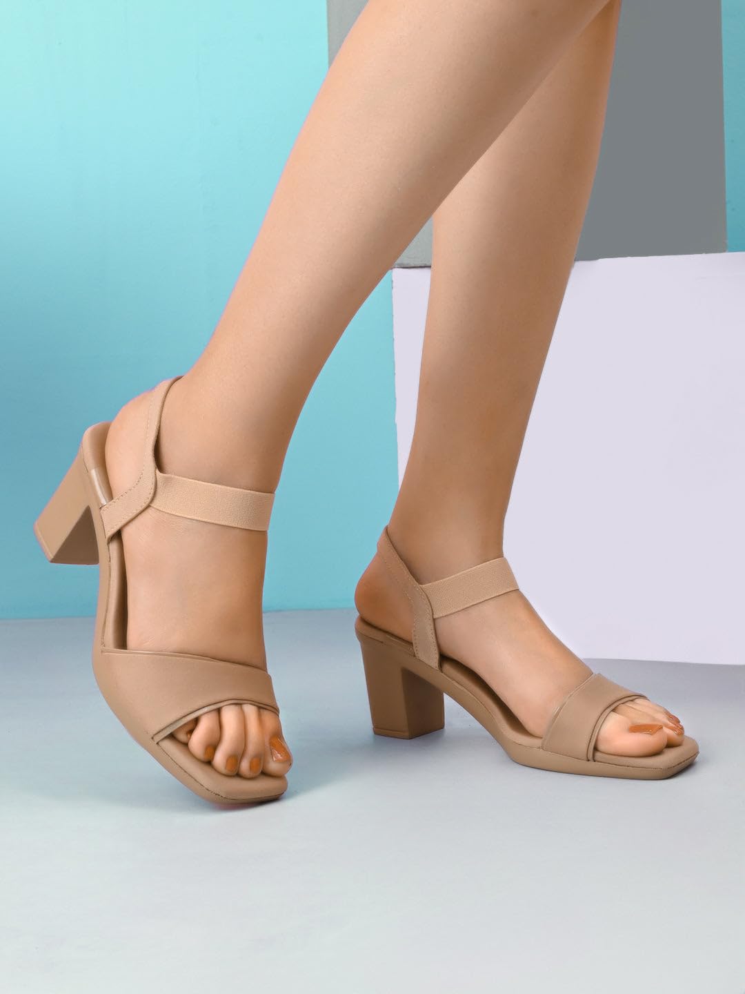 XE Looks Women’s Cross-Strap Slingback Block Heel Sandals | Square Toe | Cushioned Footbed