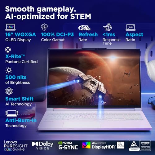 Lenovo Legion 7 2025 Intel Core Ultra 9 275HX | NVIDIA RTX 5060 8GB (32GB RAM/1TB SSD/WQXGA OLED/240Hz/16 (40.6cm)/Windows 11/Office 2024+AI Now/White/2 Kg), 83KY001FIN AI Powered Gaming Laptop