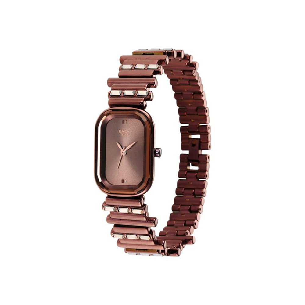 Titan Raga Love All Quartz Analog Brown Dial Brown Metal Strap Watch for Women - NT95154QM01