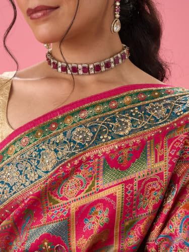 MOHEY Women's Enchanting Pink Bridal Saree with Blouse Piece (Pink)