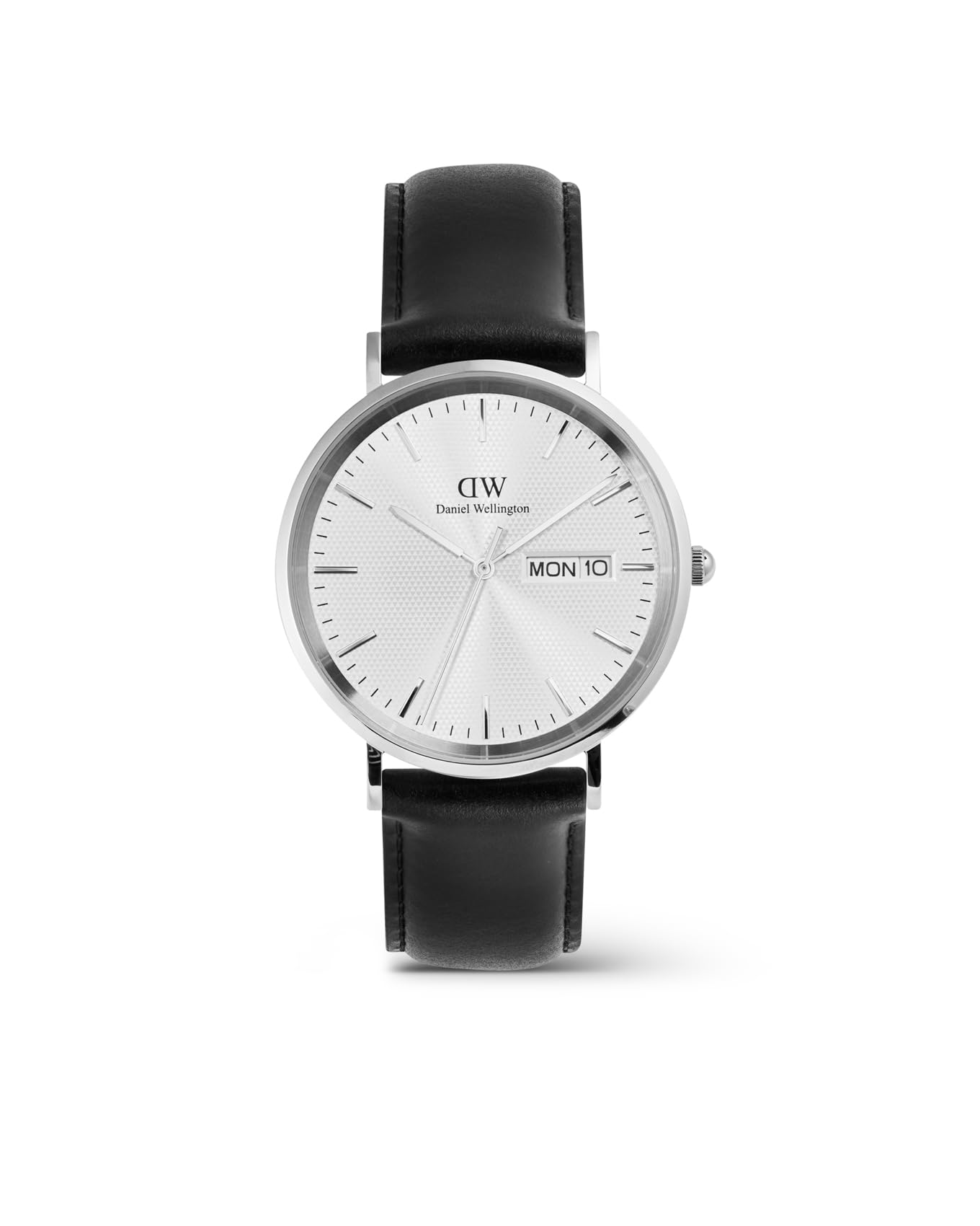 Daniel Wellington Classic Extension Analogue Watch for Man with Silver Round Dial & Black Leather Strap Band Water Resistant Men's Wrist Watches - DW00100832K