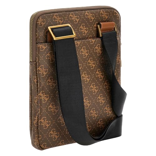 GUESS Men Brown Polyurethane Monogram Milano Crossbody Bag with Zipper