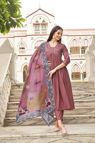 Womanista Women's Tonal Thread Alia Cut Flared Kurta with Pant and Dupatta (Kurtaset_1317_XL)